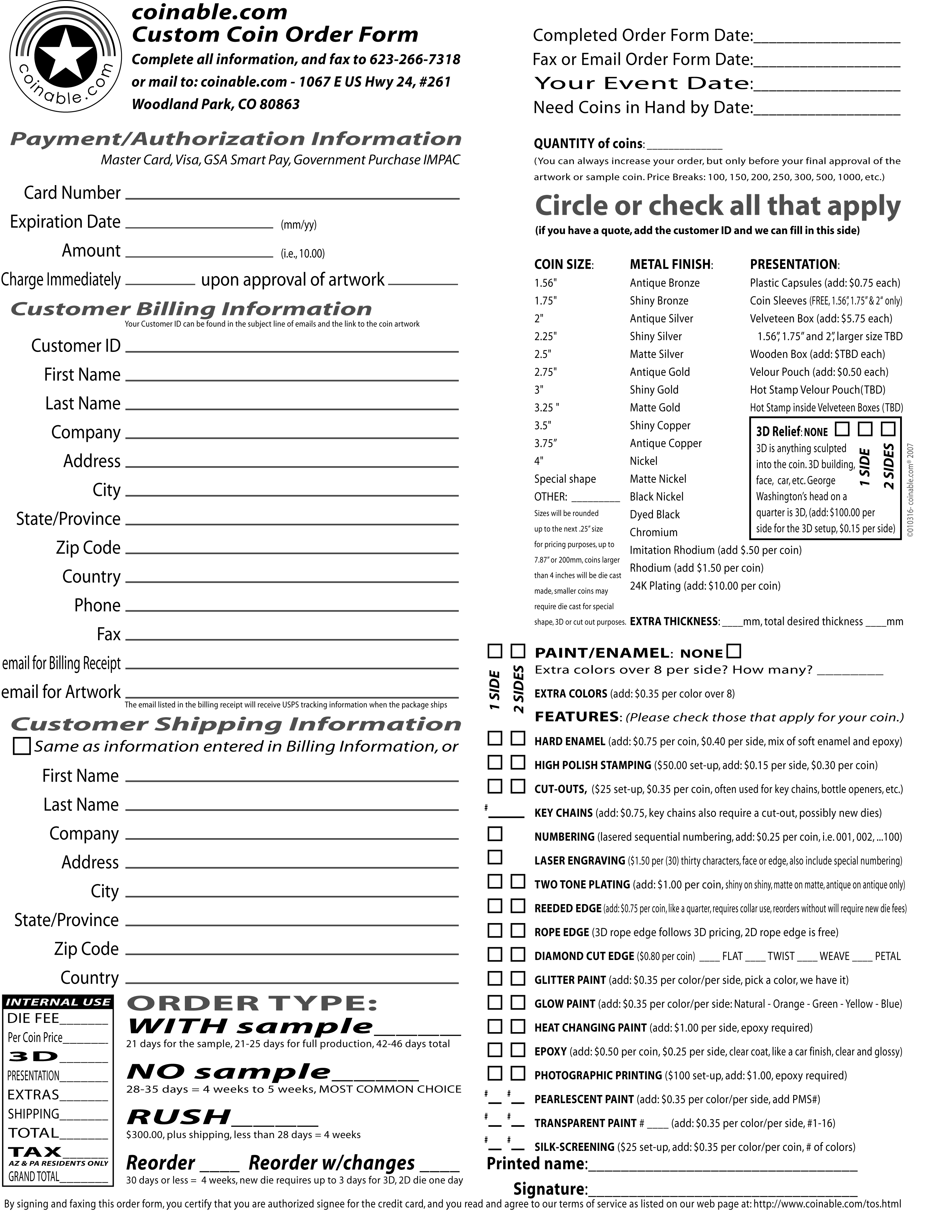 challenge coin order form